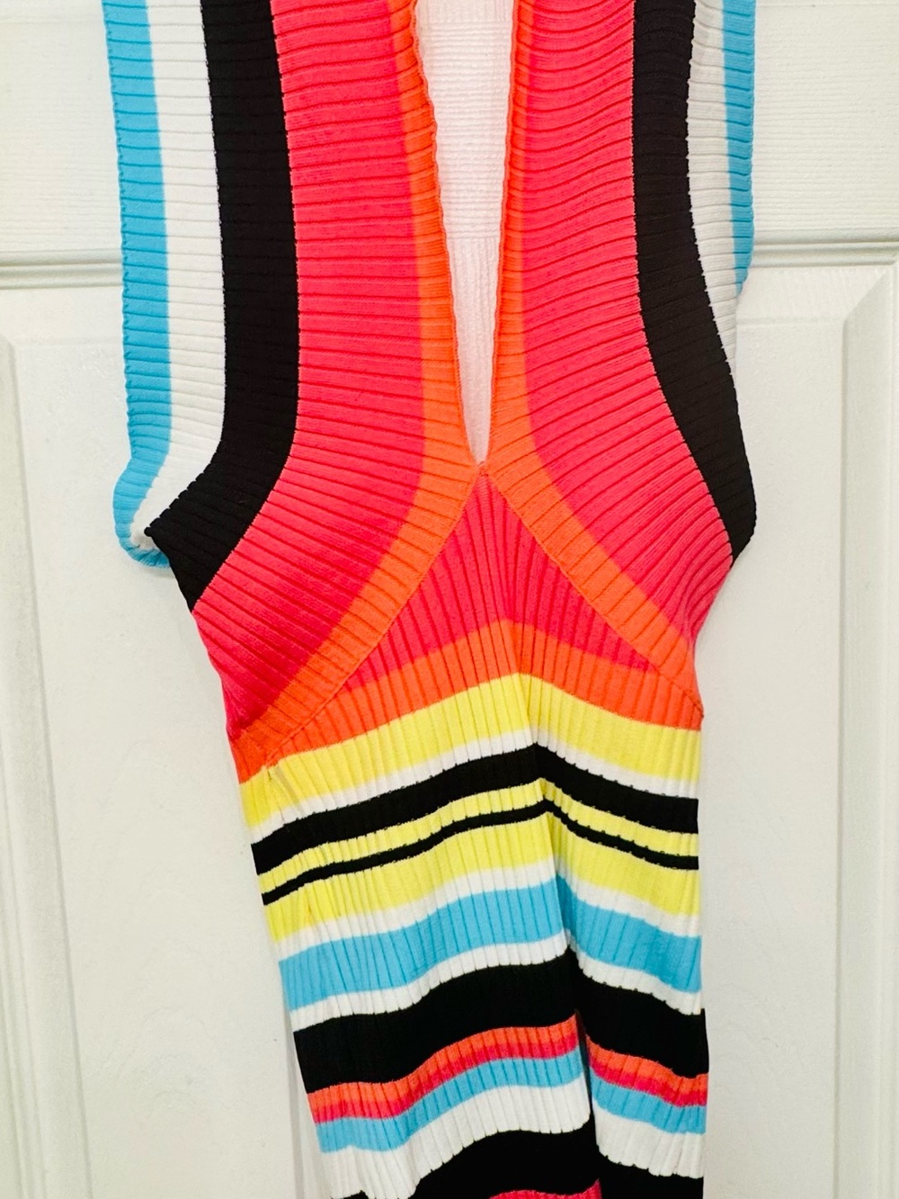 Vibrant Multicolor Ribbed Knit Dress - Bright Stripe